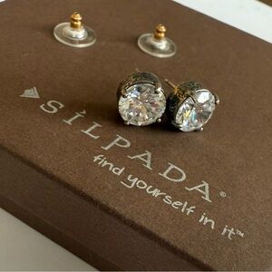 Silpada Large Cubic Zirconia & Stirling Silver Stud Earrings